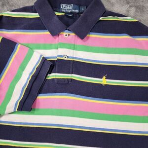 Vtg Polo Ralph Lauren Mens Polo Shirt Large Blue Multi Color Stripe Pony Logo